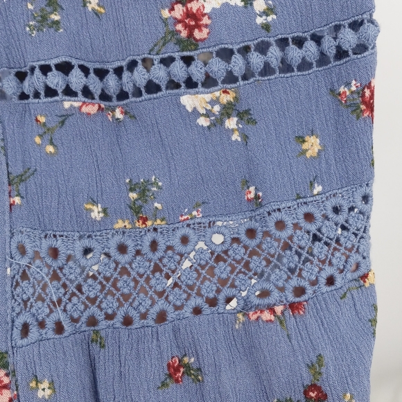 VINTAGE Cottagecore Lace Panel Detail Floral Creped Button Down Maxi Skirt S - Picture 5 of 10